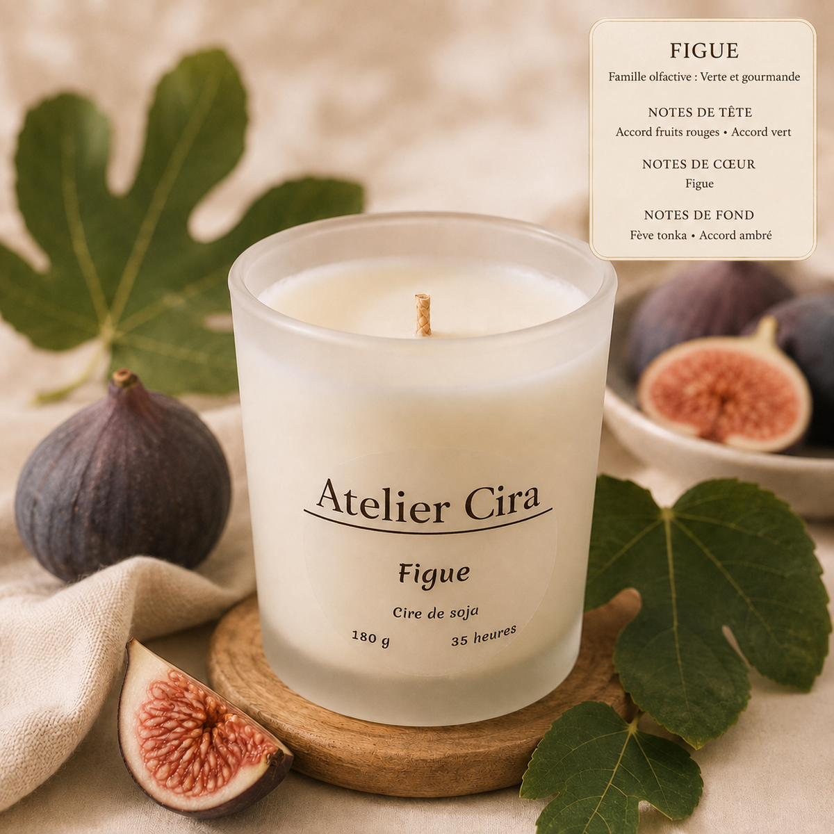 Bougie parfumée artisanale en verre dépoli – 180 g