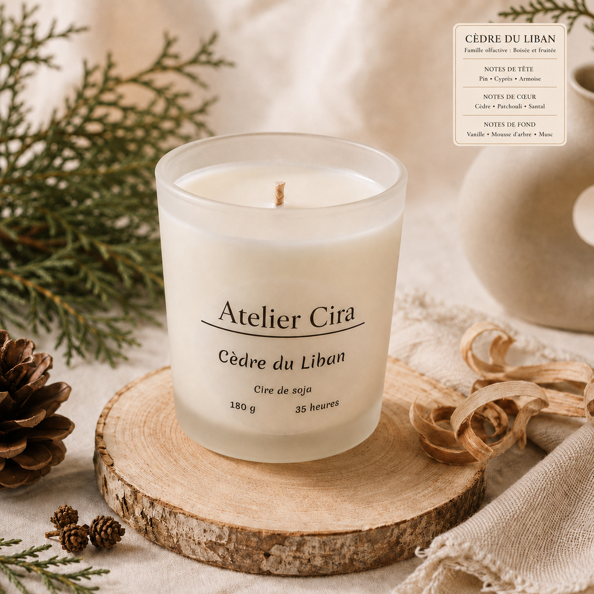 Bougie parfumée artisanale en verre dépoli – 180 g